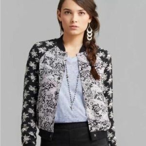 Free People Floral Boho Bomber Jacket Black and Purple Size Small